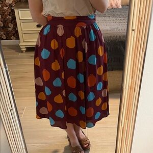 Modcloth Burgundy A-Line Skirt with Multicolor Dots vintage